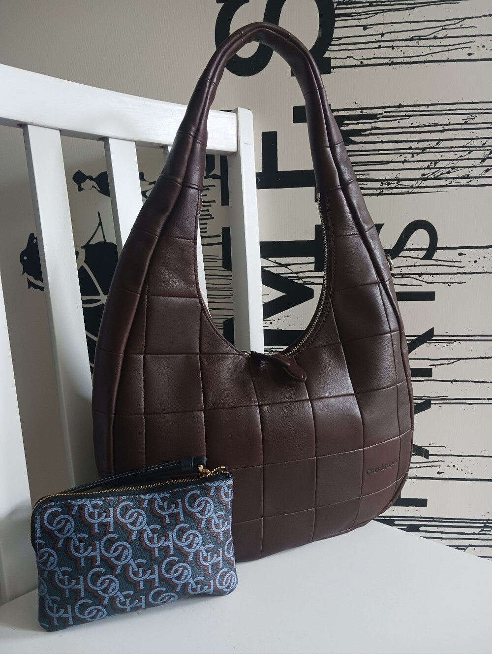 Voachtopia Brown Quilted Leather Hobo Bag  Shoulder Purse+ Coach Wristlet